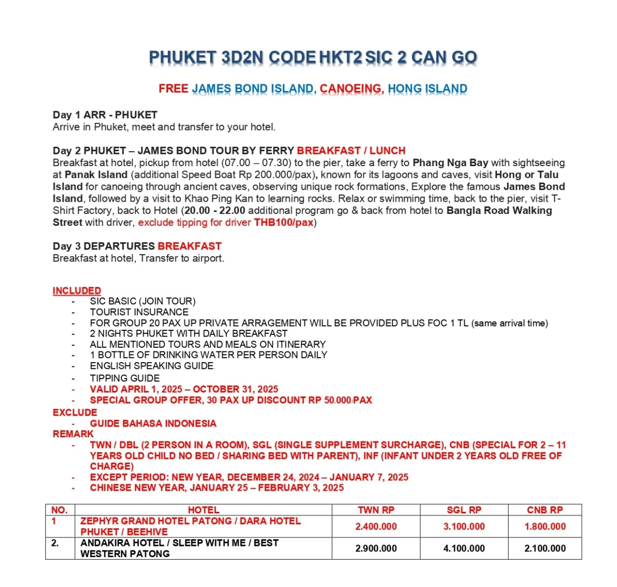 Detail Itinerary