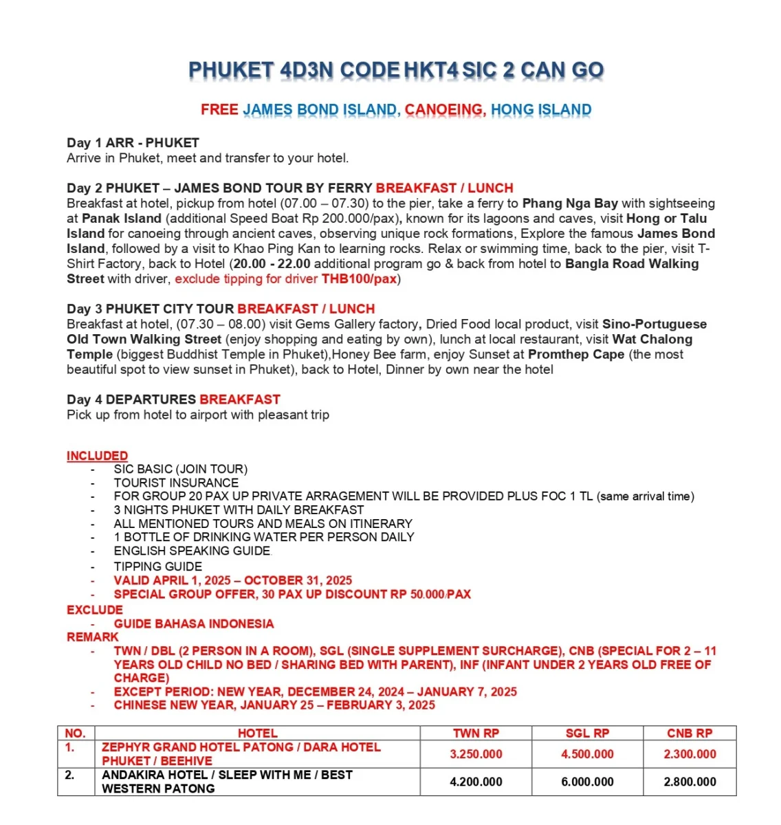 Detail Itinerary